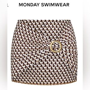 Monday Swimwear Brown and White Geometric Ring-Accent Mini Skirt